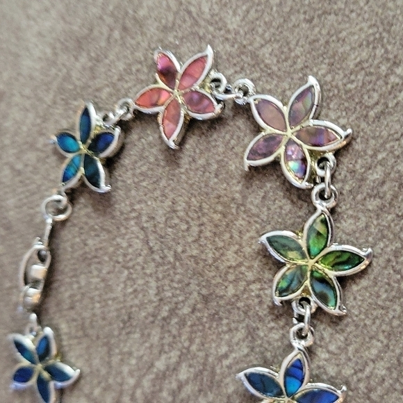 3/$30 Paua Shell Multi-Color Floral Mermaidcore Chain Tennis Bracelet - Picture 2 of 6